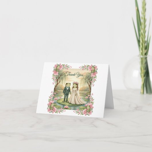 Whimsical Frog Couple Wedding Thank You Card サンキューカード (正面)