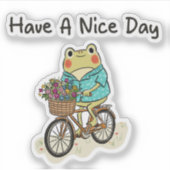 Whimsical Frog Riding A Bike Illustration シール (正面)