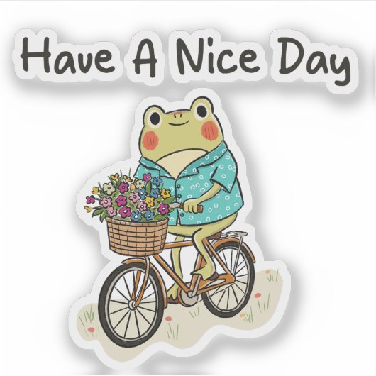 Whimsical Frog Riding A Bike Illustration シール (正面)
