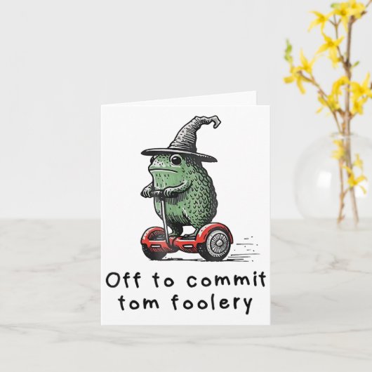 Whimsical Frog Wizard Off To Commit Tom Foolery Fr カード (黄色い花)