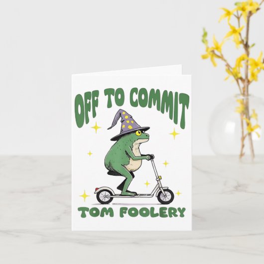 Whimsical Frog Wizard Off To Commit Tom Foolery Fr カード (黄色い花)