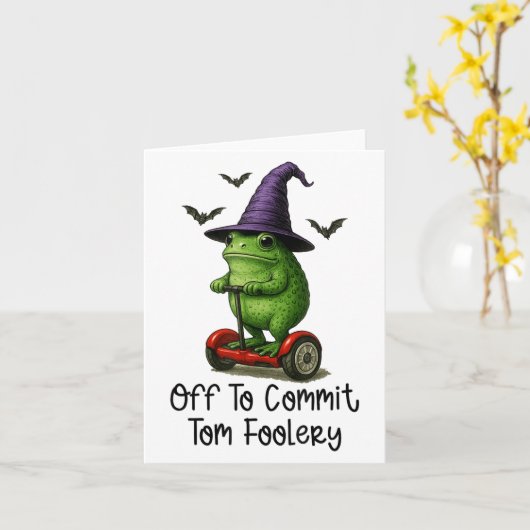 Whimsical Frog Wizard Off To Commit Tom Foolery Fr カード (黄色い花)