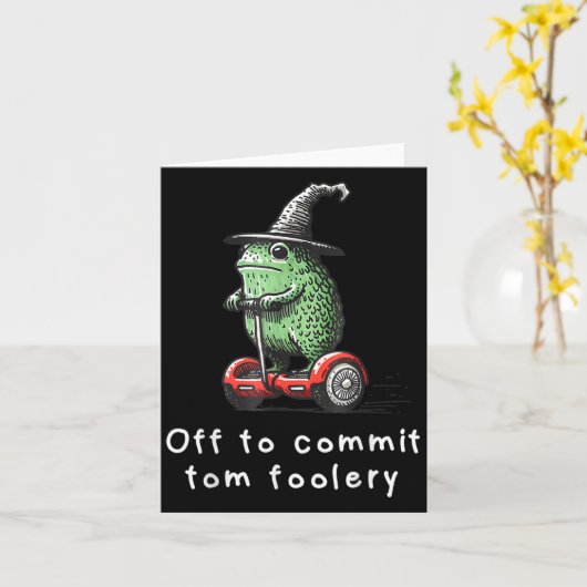 Whimsical Frog Wizard Off To Commit Tom Foolery Fr カード (黄色い花)