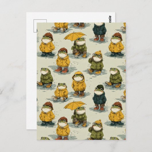 Whimsical Frogs in Raincoats Pattern ポストカード (正面/裏面)