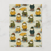 Whimsical Frogs in Raincoats Pattern ポストカード (正面)