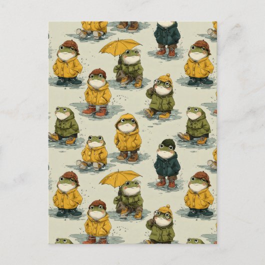 Whimsical Frogs in Raincoats Pattern ポストカード (正面)
