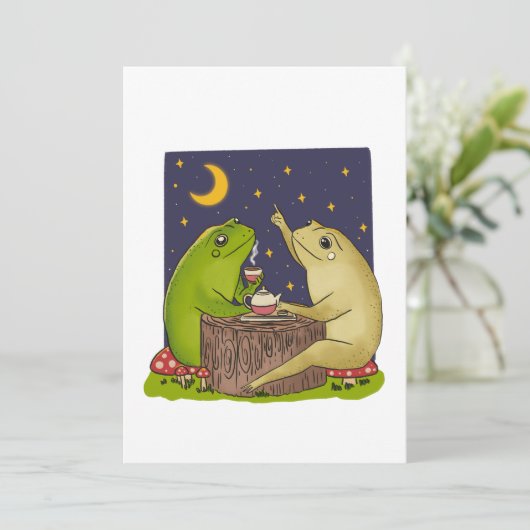 Whimsical Frogs Tea Party At Night Illustration 招待状 (スタンド正面)