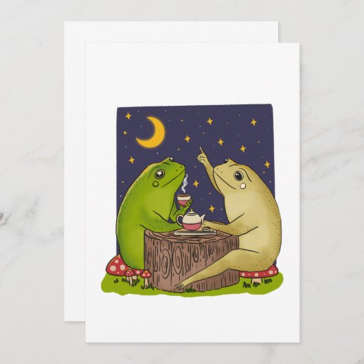 Whimsical Frogs Tea Party At Night Illustration 招待状 (正面/裏面)