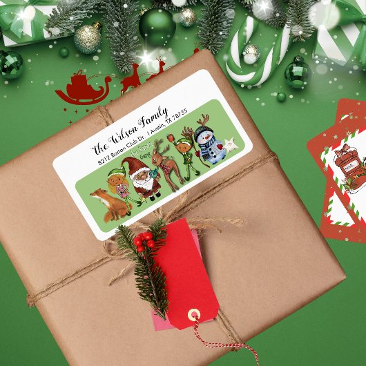 Whimsical Full Cast Santa Gang Christmas Address ラベル