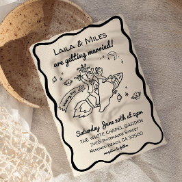 Whimsical fun Rocket wedding invitation セーブザデート
