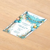 Whimsical Fun Teal Birthday  アクリル招待状 (レイダウン)