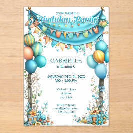 Whimsical Fun Teal Birthday  アクリル招待状