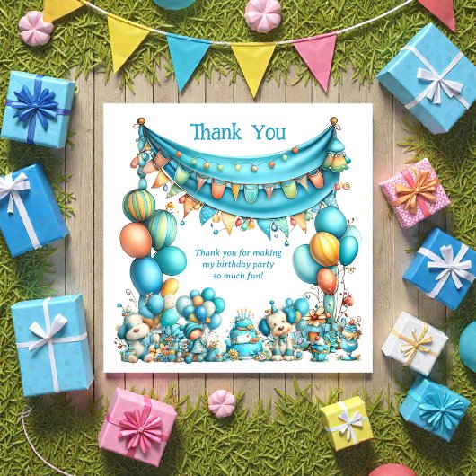 Whimsical Fun Teal Birthday サンキューカード