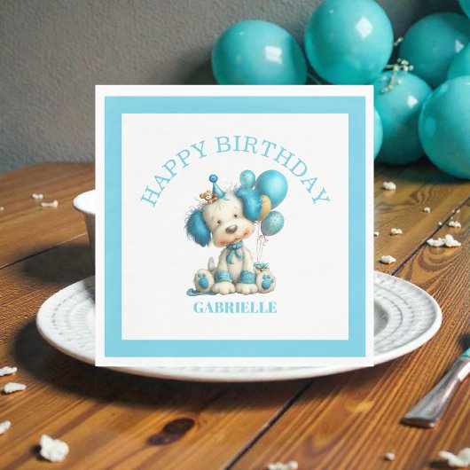 Whimsical Fun Teal Birthday スタンダードランチョンナプキン