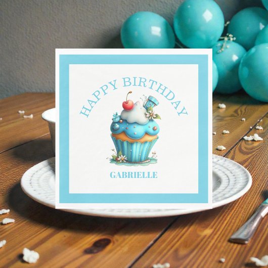 Whimsical Fun Teal Birthday  スタンダードランチョンナプキン