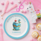 Whimsical Fun Teal Birthday ペーパープレート (パーティー)