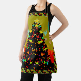 Whimsical Fun Trendy Christmas Tree Folk Art エプロン