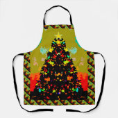 Whimsical Fun Trendy Christmas Tree Folk Art エプロン (正面)