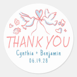 Whimsical Funky Cute Hand Drawn Wedding Thank You ラウンドシール