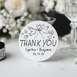 Whimsical Funky Cute Hand Drawn Wedding Thank You ラウンドシール