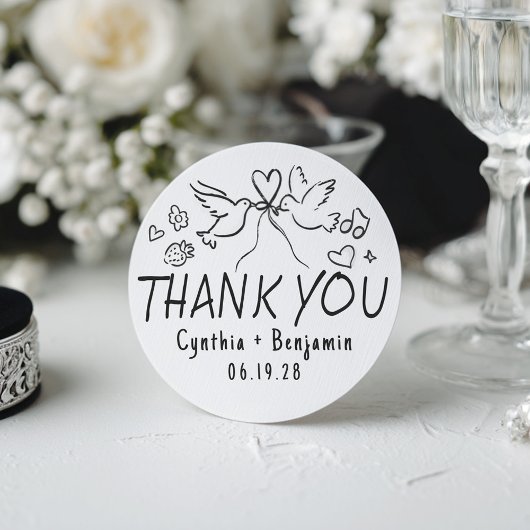Whimsical Funky Cute Hand Drawn Wedding Thank You ラウンドシール