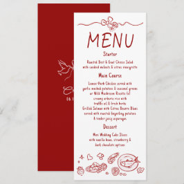 Whimsical Funky Decor Handwritten Red Wedding Menu メニュー
