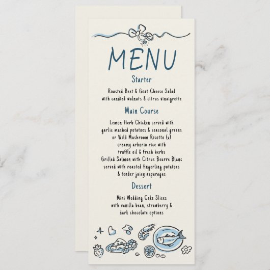Whimsical Funky Decor Handwritten Wedding Menu メニュー (正面/裏面)