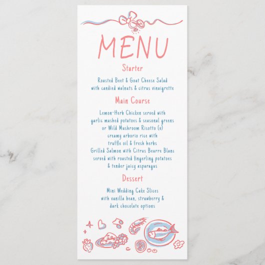 Whimsical Funky Decor Handwritten Wedding Menu メニュー (正面)