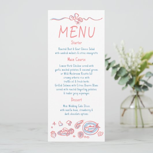 Whimsical Funky Decor Handwritten Wedding Menu メニュー (スタンド正面)