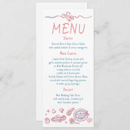 Whimsical Funky Decor Handwritten Wedding Menu メニュー (正面/裏面)