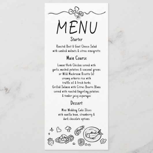 Whimsical Funky Decor Handwritten Wedding Menu メニュー (正面)