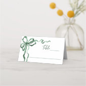 Whimsical Funky Green Bow Christmas Dinner Party プレイスカード (正面)