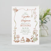 Whimsical Funky Hand Drawn Doodles Wedding 箔招待状 (立ち正面)