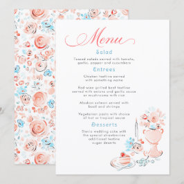 Whimsical Funky Hand Drawn Dusty Blue Wedding Menu メニュー