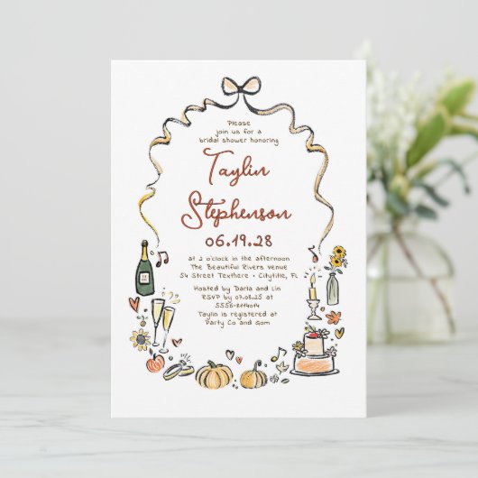 Whimsical Funky Hand Drawn Fall Bridal Shower 招待状 (スタンド正面)