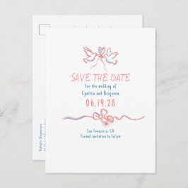 Whimsical Funky Hand Drawn Save The Date 案内ポストカード