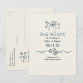 Whimsical Funky Hand Drawn Save The Date 案内ポストカード (正面/裏面)