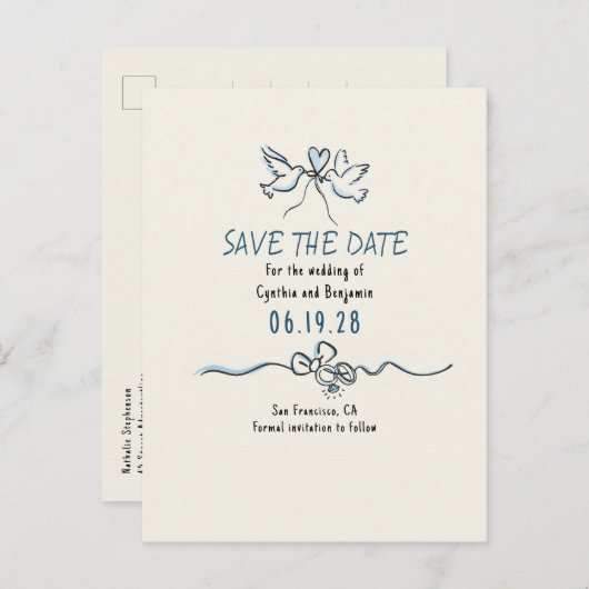 Whimsical Funky Hand Drawn Save The Date 案内ポストカード (正面/裏面)