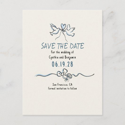 Whimsical Funky Hand Drawn Save The Date 案内ポストカード (正面)