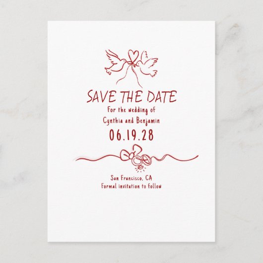 Whimsical Funky Hand Drawn Save The Date 案内ポストカード (正面)