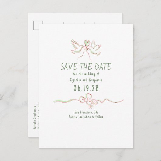 Whimsical Funky Hand Drawn Save The Date 案内ポストカード (正面/裏面)