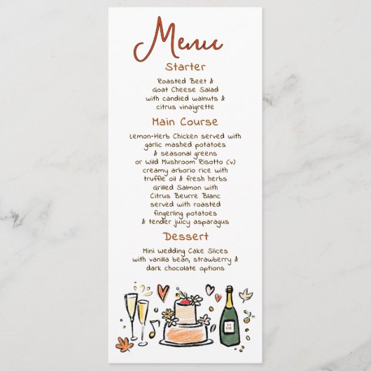 Whimsical Funky Handwritten Fall Wedding Menu メニュー (正面)