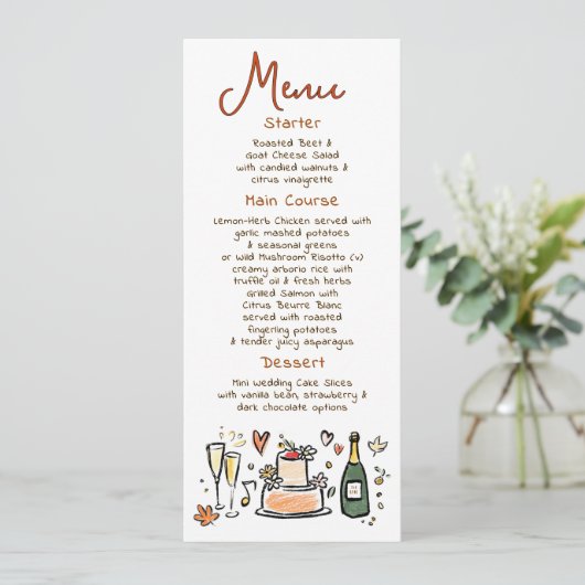 Whimsical Funky Handwritten Fall Wedding Menu メニュー (スタンド正面)