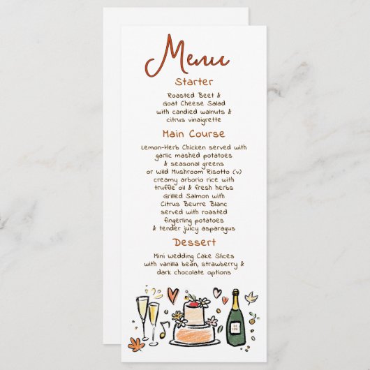 Whimsical Funky Handwritten Fall Wedding Menu メニュー (正面/裏面)