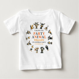 Whimsical Funny Animals 2nd Birthday Party ベビーTシャツ