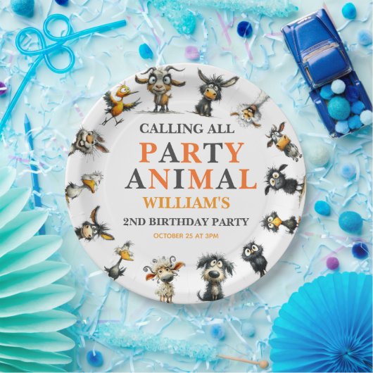 Whimsical Funny Animals 2nd Birthday Party ペーパープレート (パーティー)