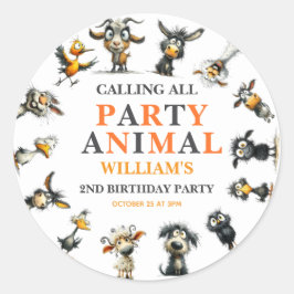 Whimsical Funny Animals 2nd Birthday Party ラウンドシール