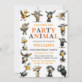 Whimsical Funny Animals 2nd Birthday Party 招待状 (正面)