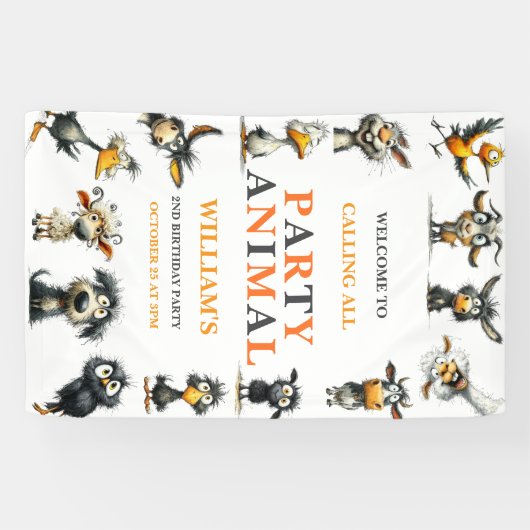 Whimsical Funny Animals 2nd Birthday Party 横断幕 (横)