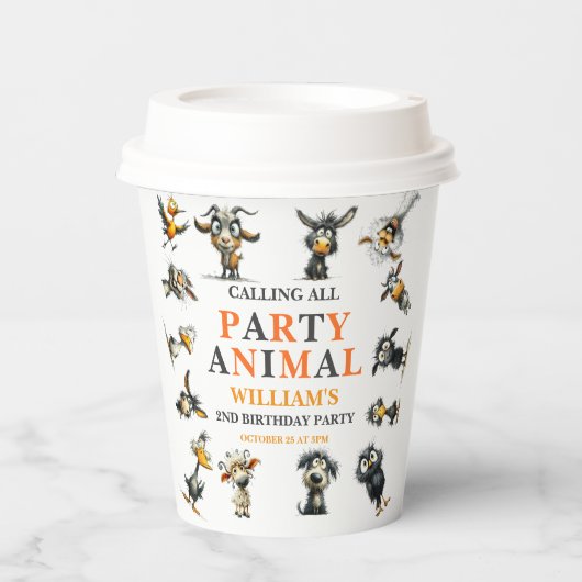 Whimsical Funny Animals 2nd Birthday Party 紙コップ (正面)